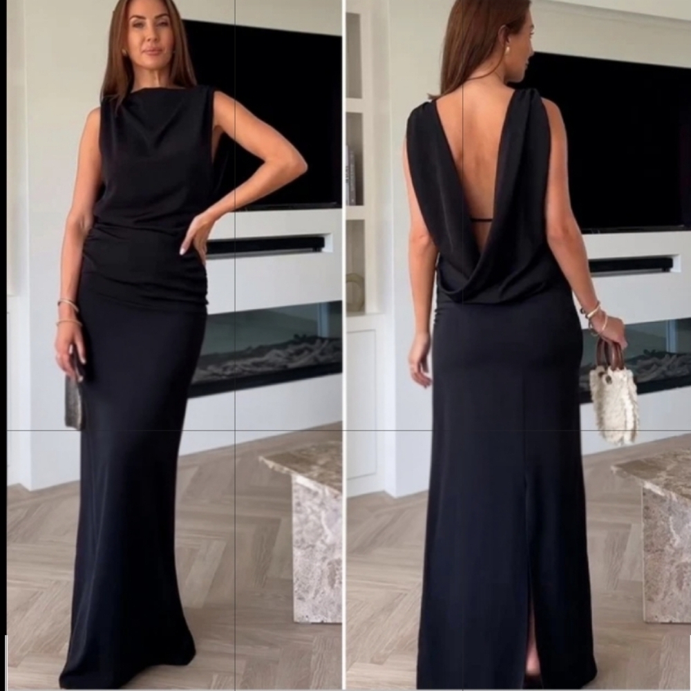 ZARA OPEN BACK MAXI DRESS BLACK SIZE XS - Picture 2 of 7